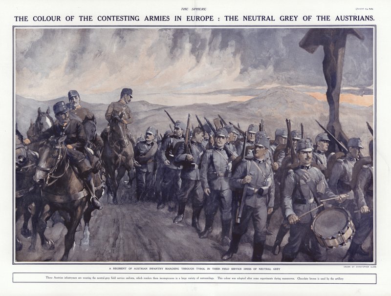 Oostenrijkse soldaten marcheren door de Tirol, Eerste Wereldoorlog, 1914 door Addison Thomas Millar