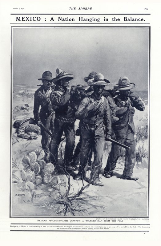 Mexicaanse revolutionairen dragen een gewonde man van het veld, 1914 door Addison Thomas Millar
