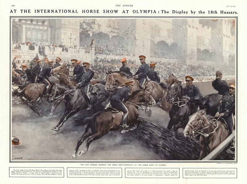 Optreden van de 18e Huzaren op de Internationale Paardenshow in Olympia, Londen, 1914 door Addison Thomas Millar