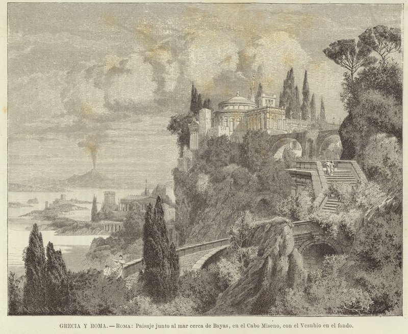 Griekenland en Rome - Rome: Landschap aan zee bij Kaap Miseno met Vesuvius op de achtergrond door Adolf Closs