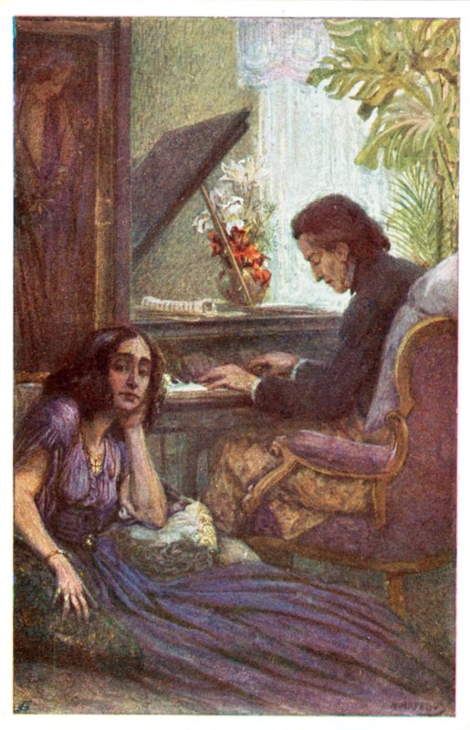 Muzikant en componist, Frederic Chopin, met George Sand door Adolf Karpellus door Adolf Karpellus