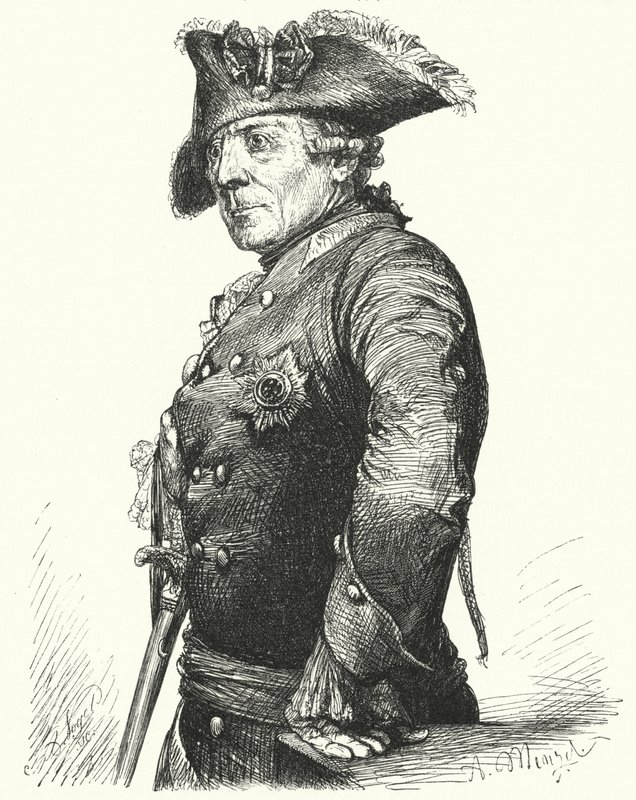 Frederik de Grote, koning van Pruisen (gravure) door Adolph Friedrich Erdmann von (after) Menzel