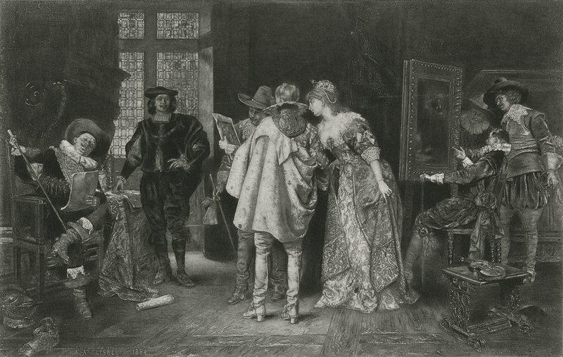 Kenners in Rembrandts studio, illustratie uit 