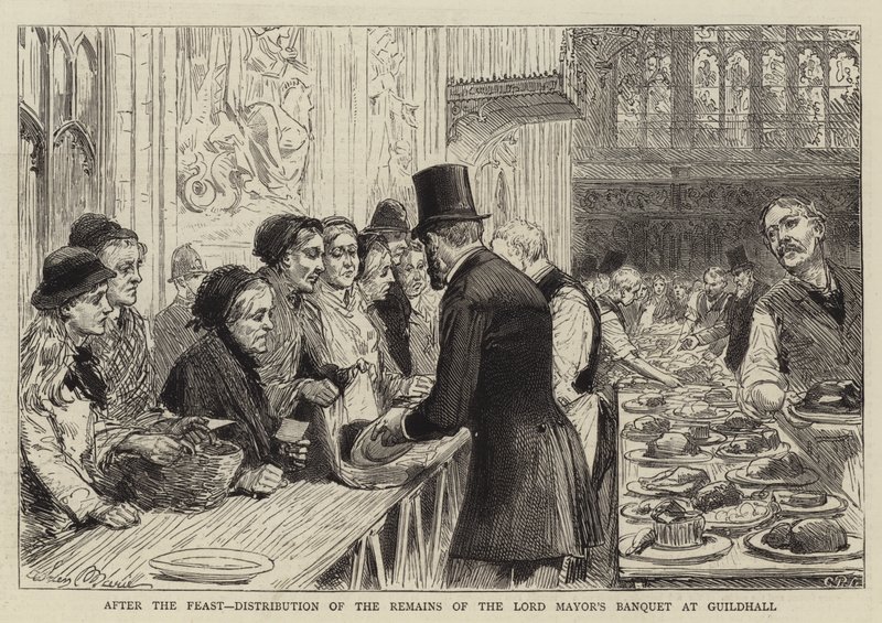 Na het feest, verdeling van de resten van het banket van de Lord Mayor in Guildhall door Adrien Emmanuel Marie