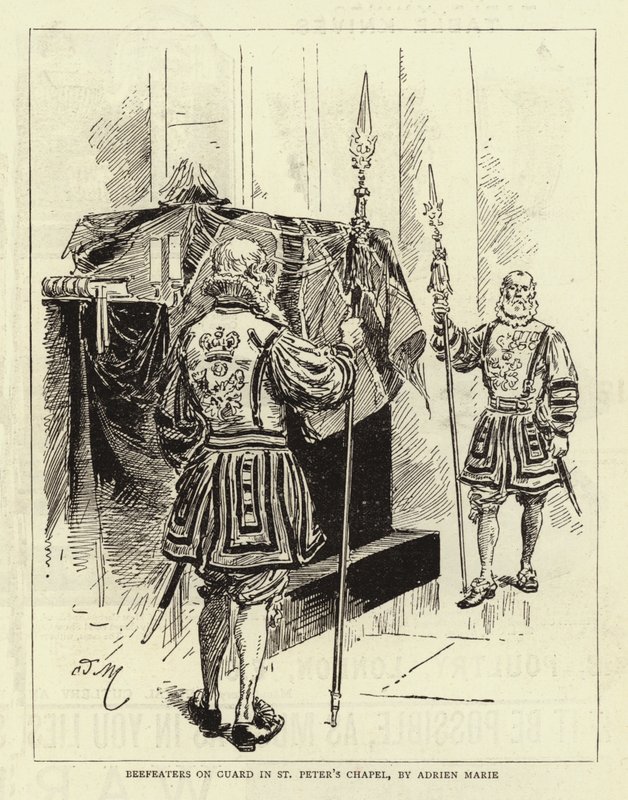 Beefeaters op wacht in de kapel van St. Peter door Adrien Emmanuel Marie