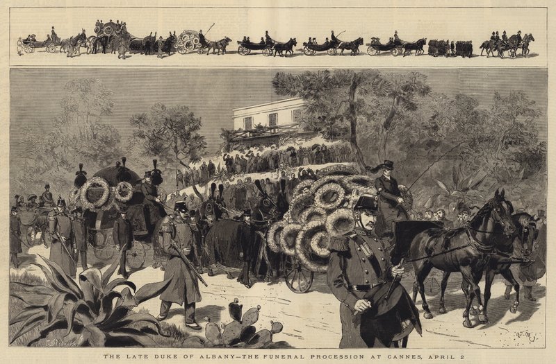 De overleden hertog van Albany, de begrafenisstoet in Cannes, 2 april door Adrien Emmanuel Marie