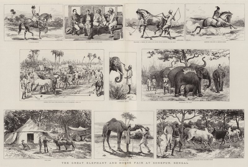 De grote olifanten- en paardenmarkt in Sonepur, Bengalen door Adrien Emmanuel Marie