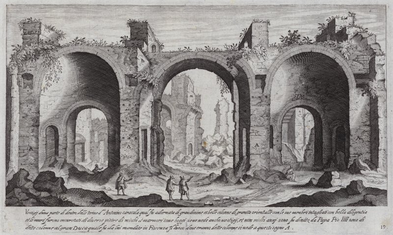 Thermen van Caracalla, Rome (gravure) door Aegidius Sadeler or Saedeler