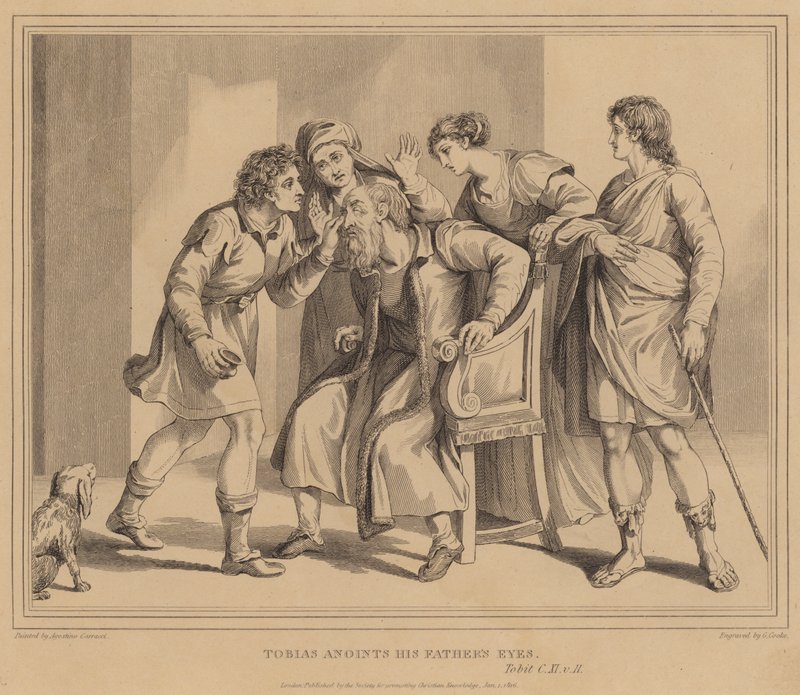 Tobias Zalfde de Ogen van zijn Vader door Agostino Carracci
