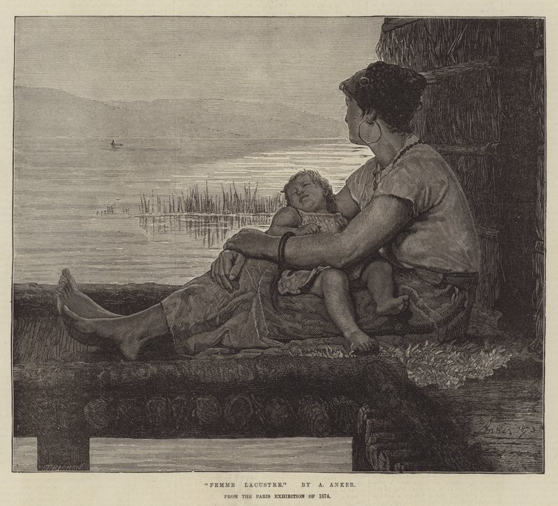 Femme Lacustre, van de Parijse tentoonstelling van 1874 door Albert Anker
