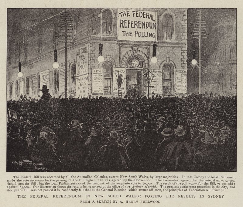 Het federale referendum in New South Wales, het posten van de resultaten in Sydney door Albert Henry Fullwood