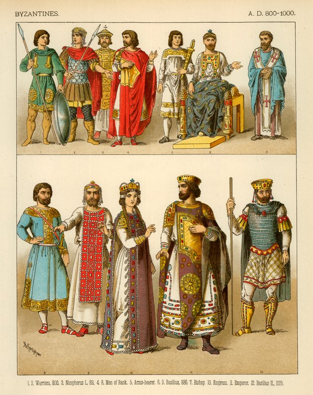 Byzantijnse kostuums 800-1000 AD door Albert Kretschmer