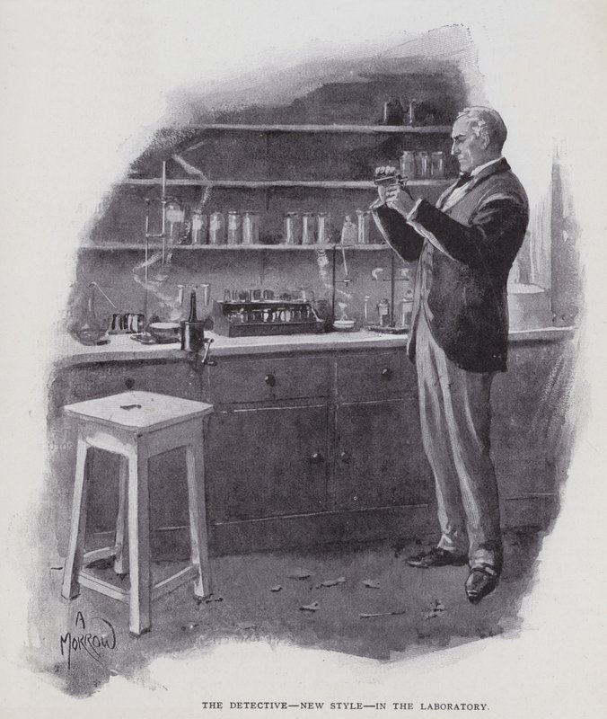 De detective, nieuwe stijl, in het laboratorium door Albert Morrow
