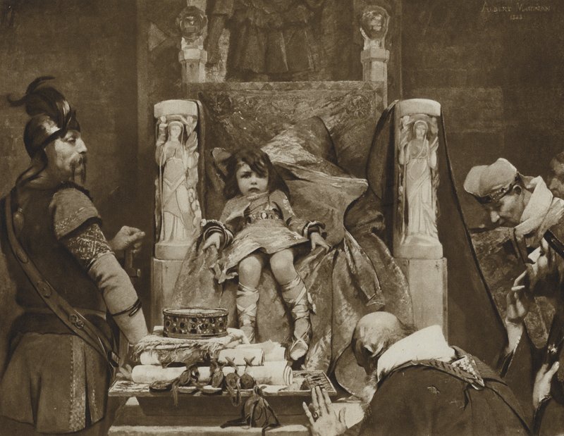 Clovis II, de jongen koning van de Franken door Albert Pierre René (after) Maignan