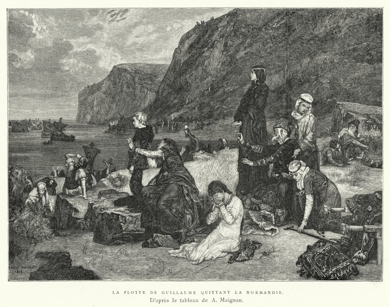 De vloot van Willem verlaat Normandië door Albert Pierre René (after) Maignan