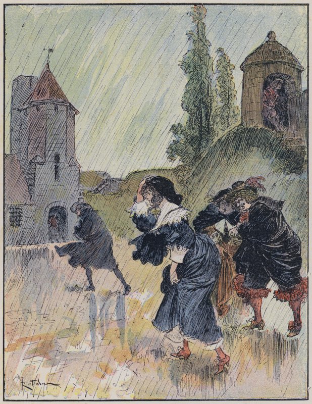 Illustratie voor Le Capitaine Bellormeau door en geïllustreerd door A Robida (kleur litho) door Albert Robida