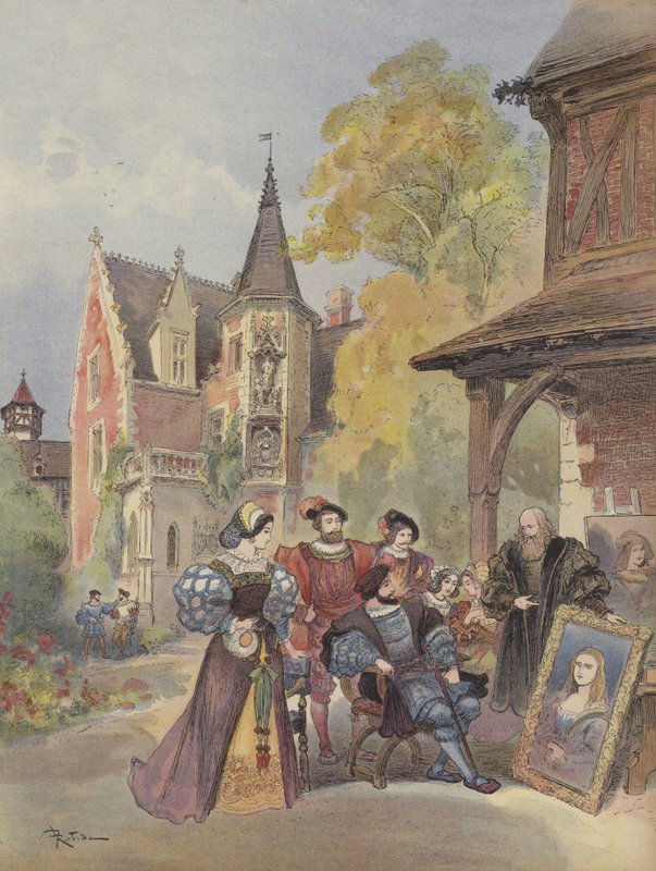 De koning koopt de Mona Lisa van Leonardo da Vinci door Albert Robida