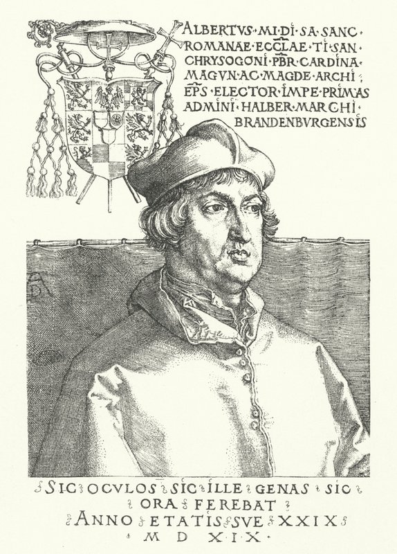 Kardinaal Albrecht van Brandenburg, Keurvorst en Aartsbisschop van Mainz door Albrecht Dürer