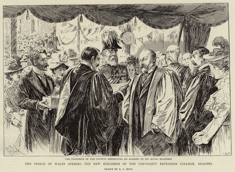 De Prins van Wales opent de nieuwe gebouwen van het University Extension College door Alexander Stuart Boyd