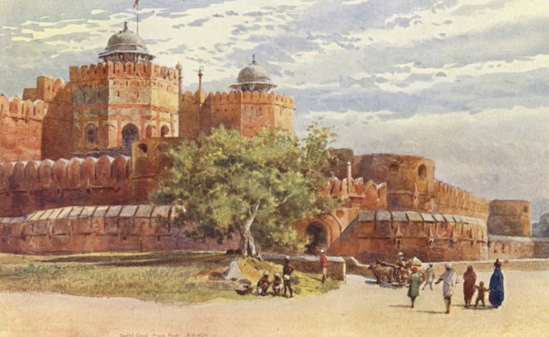 Agra Fort, buiten de Delhi Poort door Alexander Henry Hallam Murray