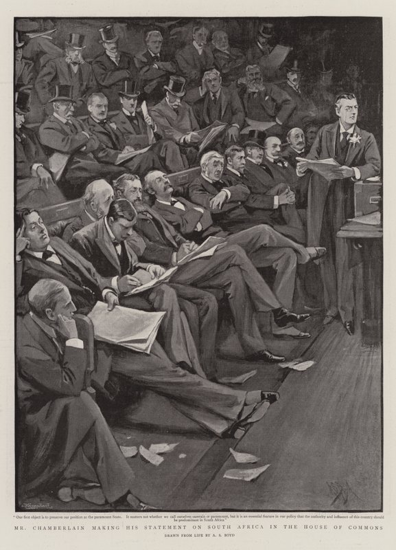 Mr Chamberlain doet zijn Verklaring over Zuid-Afrika in het Lagerhuis door Alexander Stuart Boyd