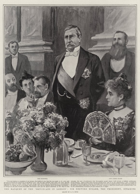 Het banket van de Devoniërs in Londen, Sir Redvers Buller, de president, spreekt door Alexander Stuart Boyd