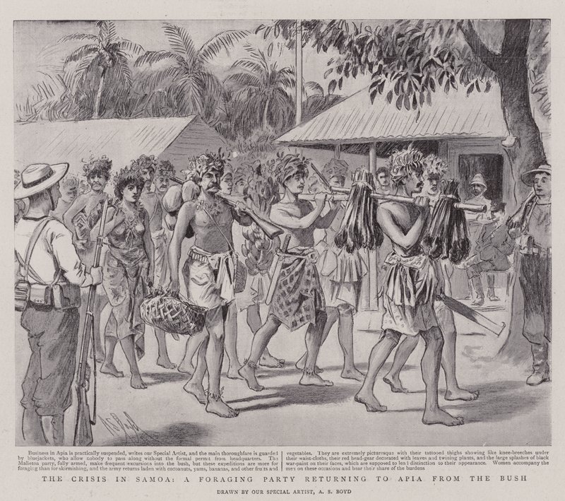 De crisis in Samoa, een foerageerpartij keert terug naar Apia vanuit de bush door Alexander Stuart Boyd
