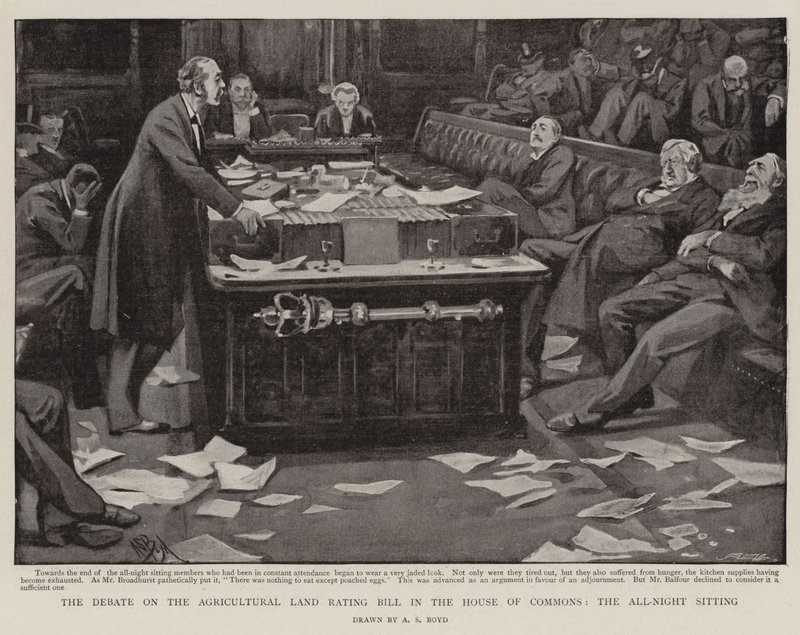 Het debat over de Agricultural Land Rating Bill in het Lagerhuis, de hele nacht zitting door Alexander Stuart Boyd