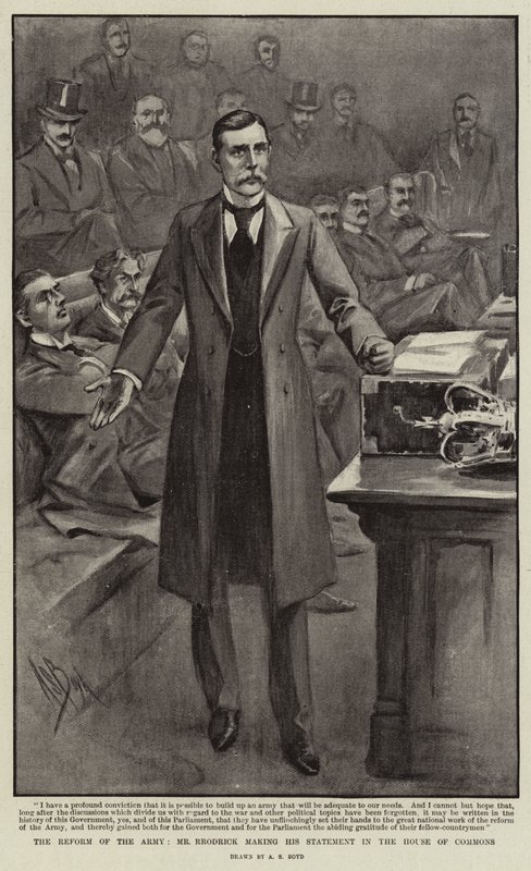 De hervorming van het leger, de heer Rrodrick doet zijn verklaring in het Lagerhuis door Alexander Stuart Boyd