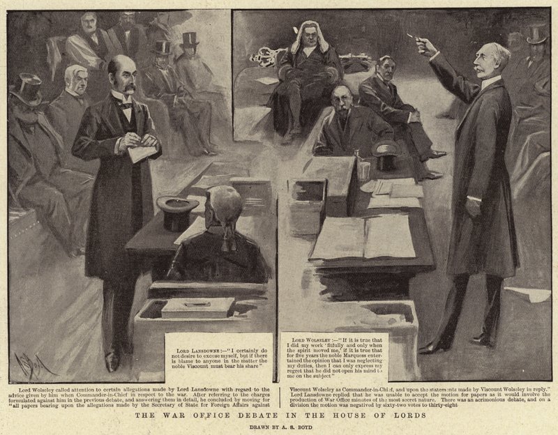 Het Oorlogskantoor Debat in het Hogerhuis door Alexander Stuart Boyd