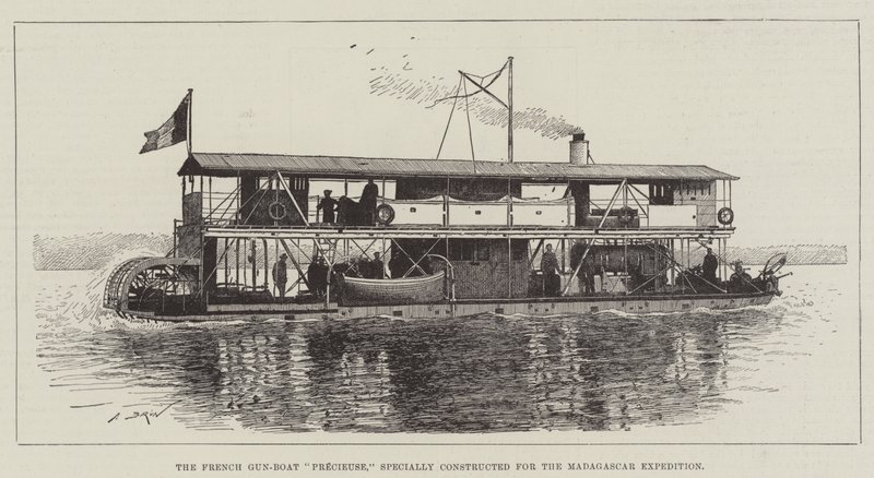 De Franse Kanonneerboot Precieuse, speciaal gebouwd voor de Madagaskar Expeditie door Alexandre Brun