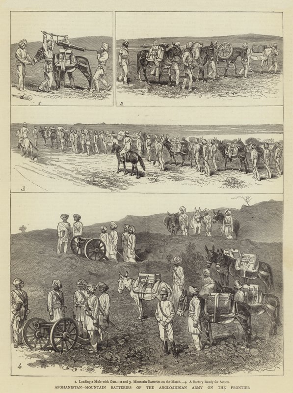 Afghanistan, Bergbatterijen van het Anglo-Indische Leger aan de Grens door Alfred Chantrey Corbould