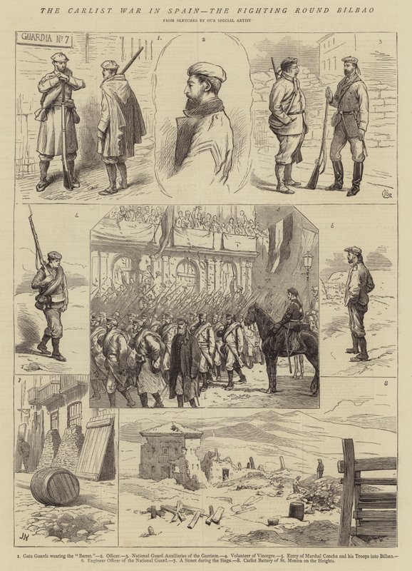 De Carlistenoorlog in Spanje, de gevechten rond Bilbao door Alfred Chantrey Corbould