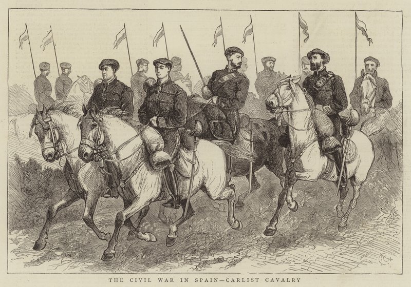 De burgeroorlog in Spanje, Carlistische cavalerie door Alfred Chantrey Corbould