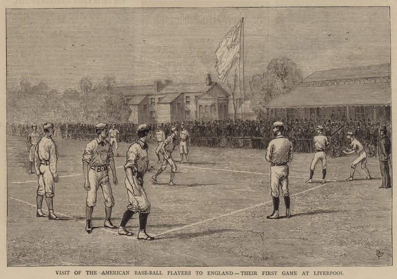 Bezoek van de Amerikaanse honkbalspelers aan Engeland, hun eerste wedstrijd in Liverpool door Alfred Chantrey Corbould