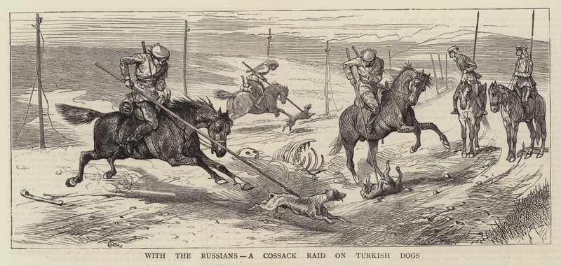 Met de Russen, een Kozakkenaanval op Turkse honden door Alfred Chantrey Corbould