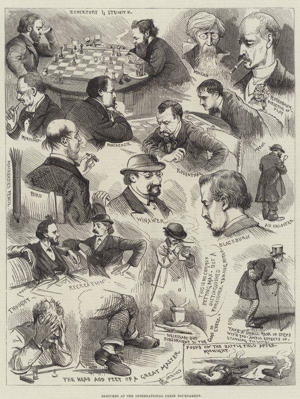 Schetsen op het internationale schaaktoernooi door Alfred Courbould