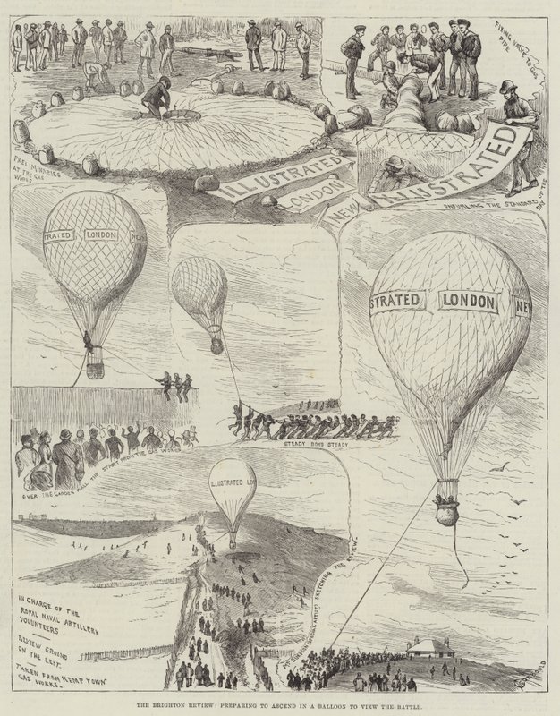 De Brighton Review, voorbereidingen om in een ballon te stijgen om de slag te bekijken door Alfred Courbould