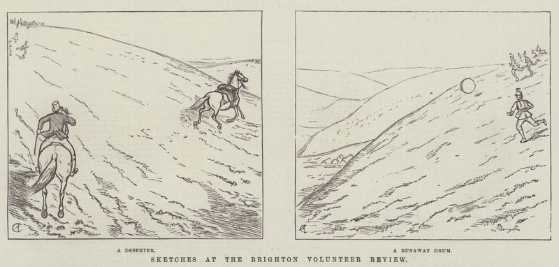 Schetsen bij de Brighton Volunteer Review door Alfred Crowquill