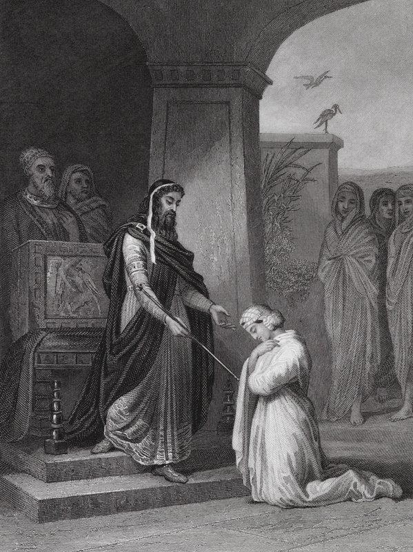 Esther voor koning Ahasveros, Esther, hoofdstuk 15, vers 11 door Alfred (after) Johannot