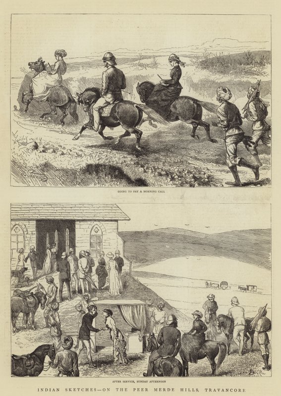 Indiase schetsen, op de Peer Merde Heuvels, Travancore door Alfred Chantrey Corbould