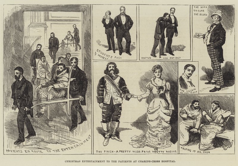 Kerstentertainment voor de patiënten in Charing-Cross Hospital door Alfred Courbould
