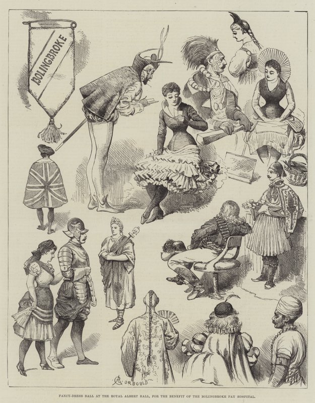 Verkleedbal in de Royal Albert Hall, ten behoeve van het Bolingbroke Pay Hospital door Alfred Courbould