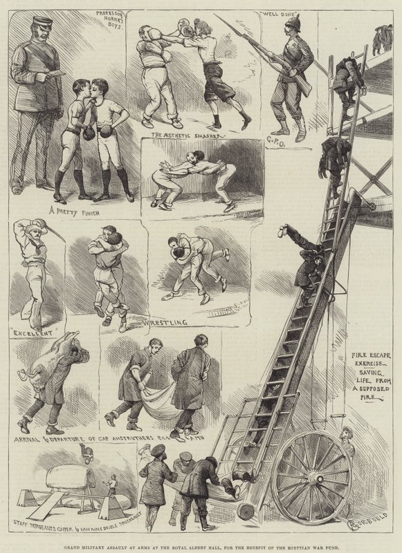Groot militair aanval bij de Royal Albert Hall, ten behoeve van het Egyptische oorlogsfonds door Alfred Courbould