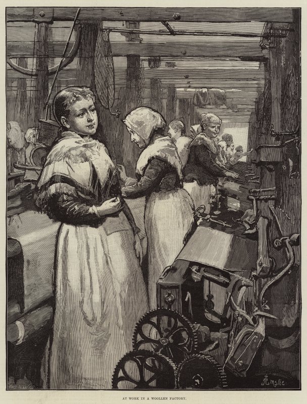Aan het Werk in een Wolweverij door Alfred Edward Emslie