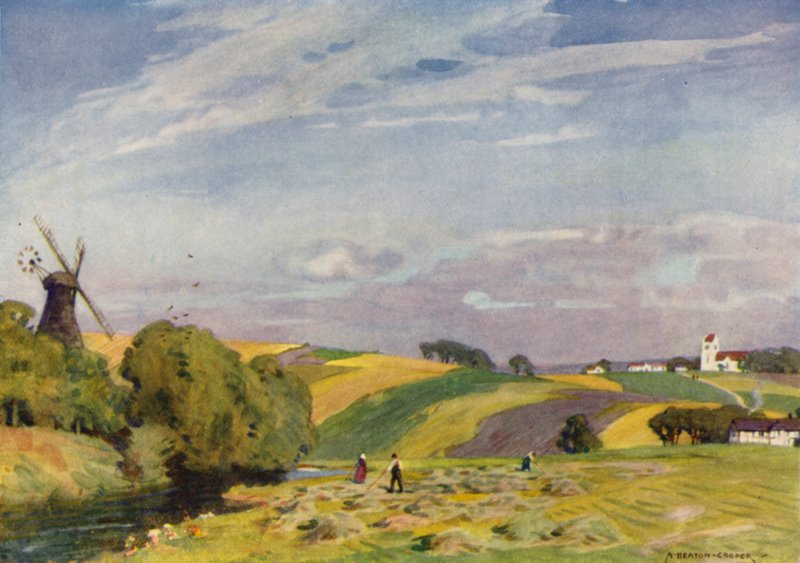 Denemarken: Een typisch Deens landschap, Zuid-Jutland (kleur litho) door Alfred Heaton Cooper