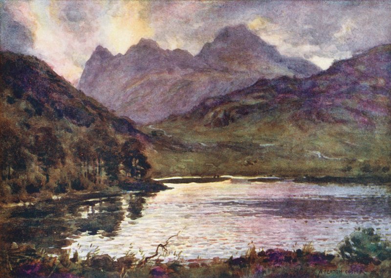 Lake District: Blea Tarn en Langdale Pikes door Alfred Heaton Cooper