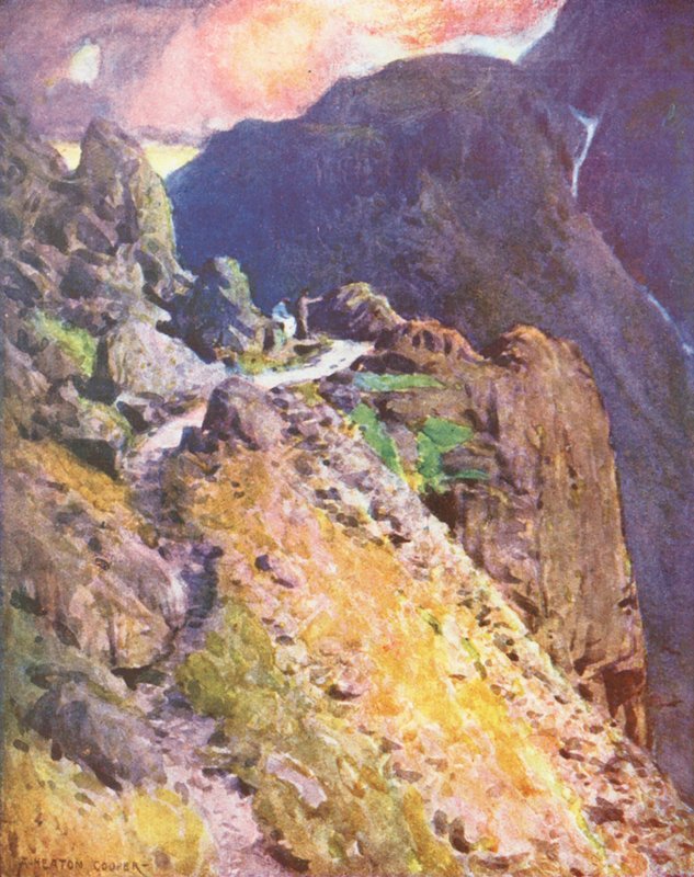 Lake District: Bijna bovenaan Styhead Pass, Wastdale door Alfred Heaton Cooper