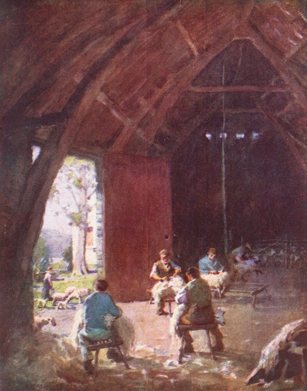 Lake District: Schapenscheren, Esthwaite Hall Farm door Alfred Heaton Cooper
