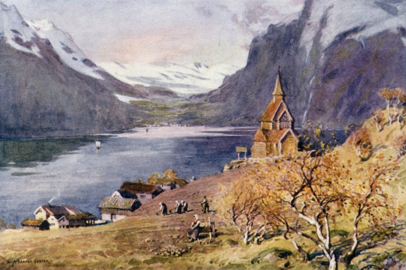 Urnaes Kerk, Lyster, Sognefjord door Alfred Heaton Cooper